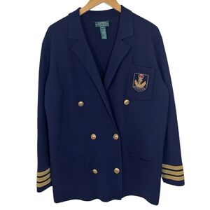 Lauren Ralph‎ Lauren Merino Wool Crest Blazer Preppy Academia